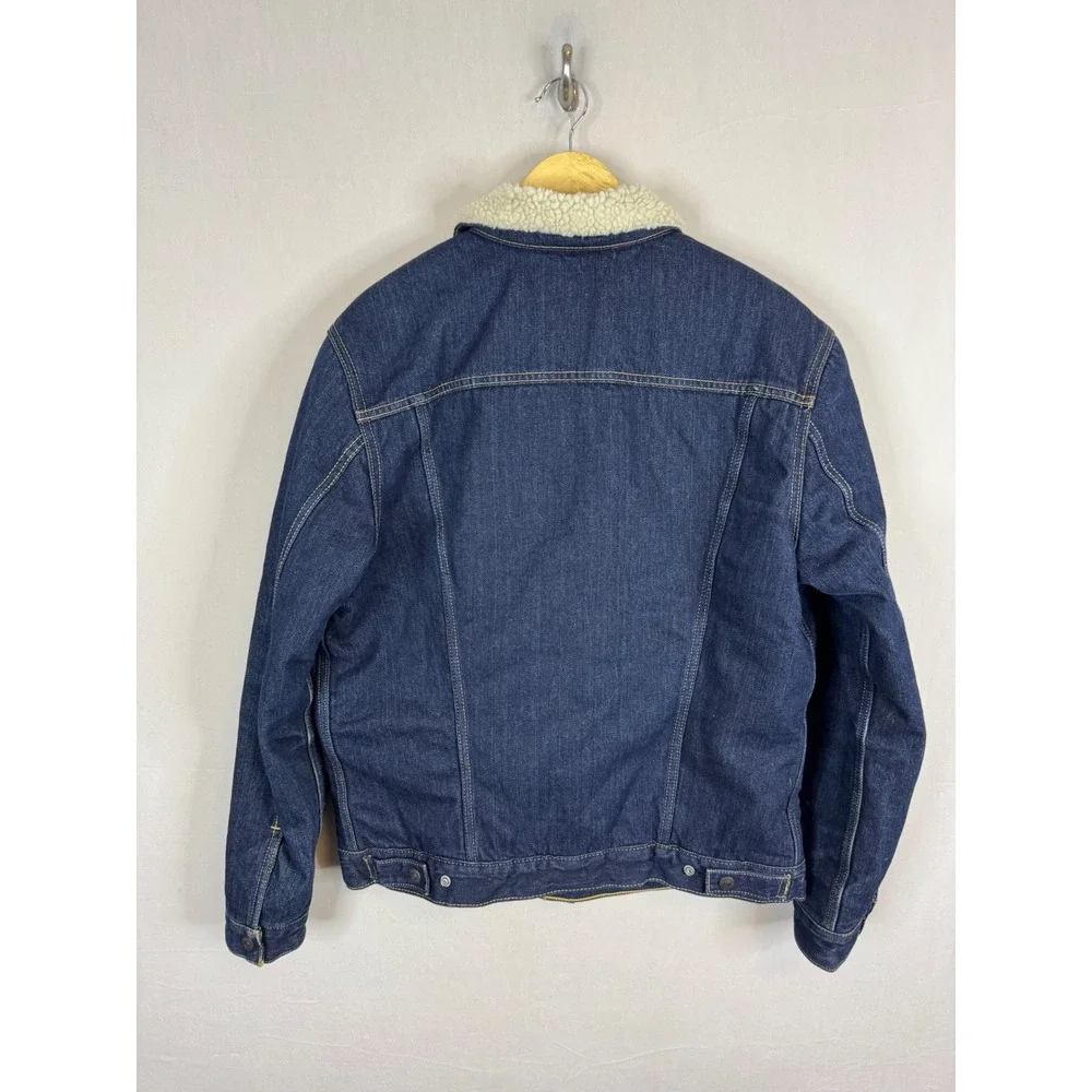 Levis Mens Type 3 Sherpa‎ Trucker Jacket Dark Wash Indigo Denim Large 16365-0075